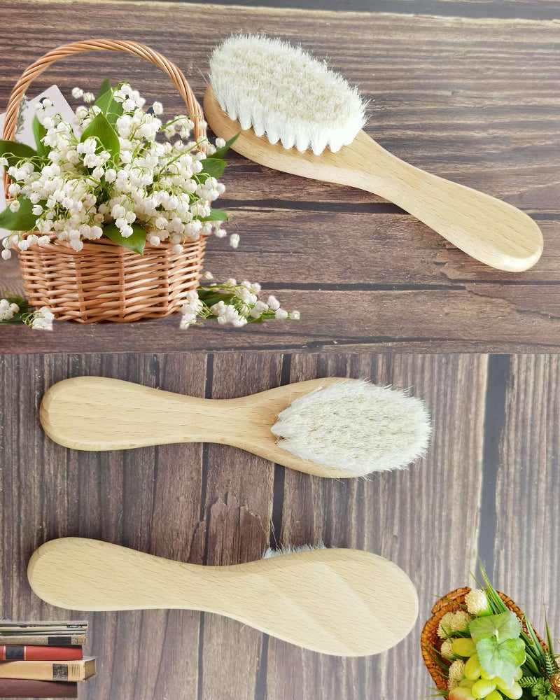 Molylove Baby Hair Brush with Wooden Handle and Comb Set for Newborns & Toddlers | Natural Soft Goat Bristles l Wood Comb l Purple Silicone Brush| Ideal for Cradle Cap (3 Piece) - Image 5